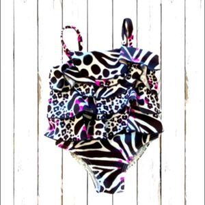 Carter’s Infant Girls Swimsuit One Piece Zebra Black Hot Pink Ruffled Front 18M